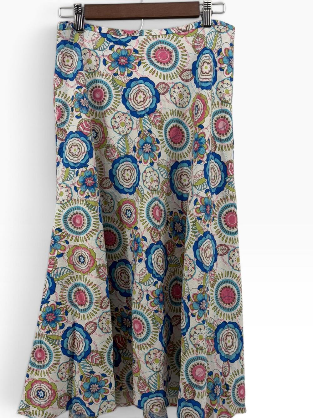 Christopher & Banks Size 10 A-Line Boho Colorful Floral Skirt Blue Pink Green